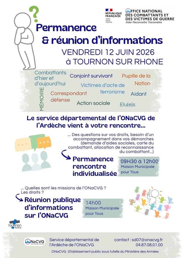 Permanence et Réunion d’informations organisée par l’Office National des Combattants et…