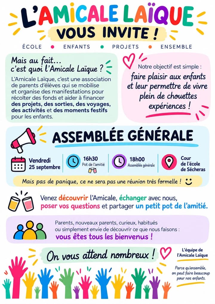 ASSEMBLÉE GENERALE de l’Amicale Laïque de l’école de Secheras Cheminas